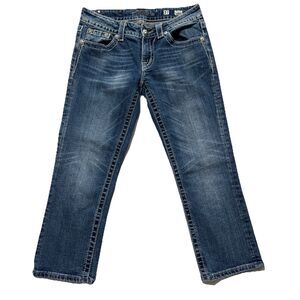 Miss Me Denim Capri Jeans Rhinestone JP5455P Fleur De Lis Women's 27